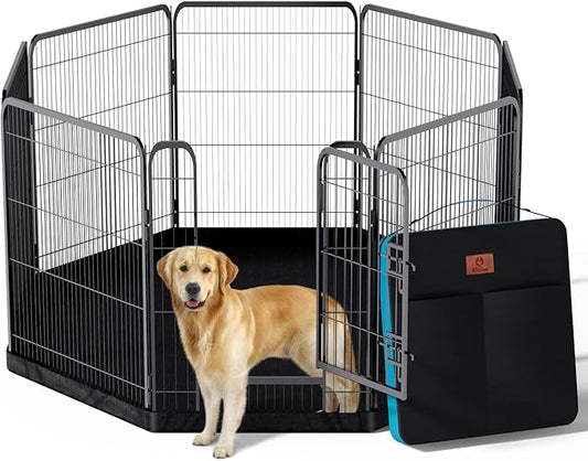 PJYuCien Dog Playpen Plus Storage Bag for Camping, 32" H Dog Pen with Extra Hard Bottom and Top，Heavy Duty Foldable Puppy Playpen for Puppies/Small and Medium Dogs, 8 Panels
