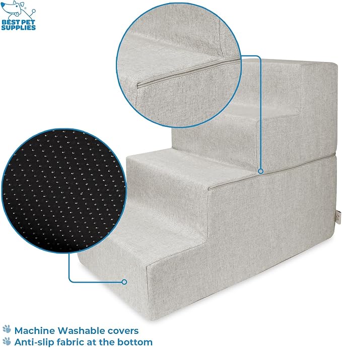 Best Pet Supplies Portable Foldable Foam Pet Stairs/Steps for Couch, Sofa, and High Bed, Non-Slip Bottom Balanced Paw Safe - Sand, Foldable 4-Step (H: 22")