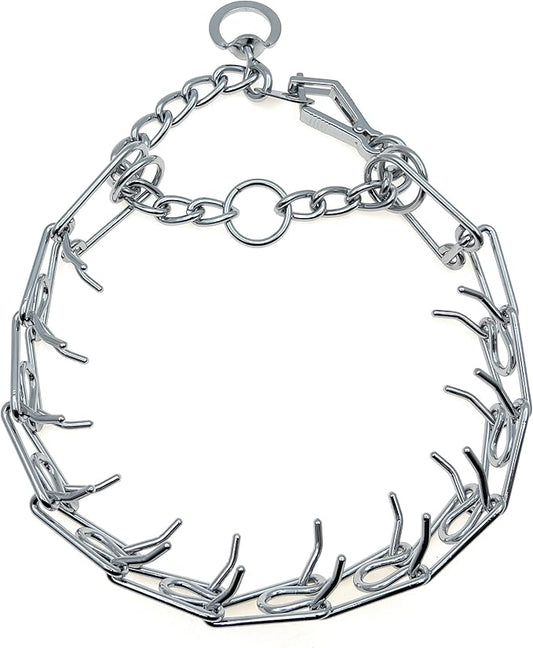 Silver Prong Pinch Dog Collar, No Pull Dog Collar Adjustable Quick Release Dog Training Collar with Quick Release Buckle for Small Medium Large Dogs (Silver, M)