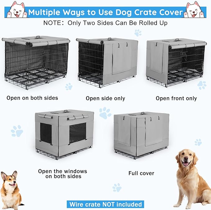 Dog Crate Cover 42 Inch Thickened Dog Kennel Cover Windproof Puppy Cage Cover with Mesh Windows on Both Sides Portable Crate Covers for Dogs Cages Fit for Indoor/Outdoor Use