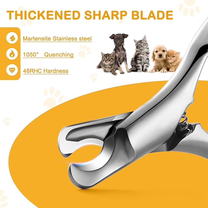 BEZOX Pet Nail Clippers, Whole Stainless Steel Cat Claw Trimmer with Anti Slip Handle, Autoclavable Small Dog Nail Clipper Cutters - Silver