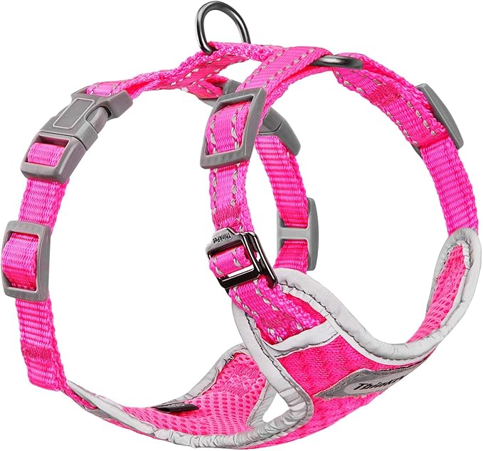 ThinkPet Reflective Breathable Soft Air Mesh No Pull Puppy Choke Free Over Head Vest Harness for Puppy Small Medium Dogs and Cats Rose Red XX-Small