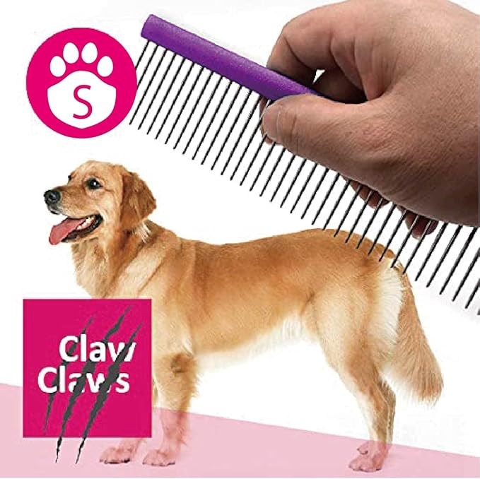 Greyhound Grooming Purple Comb for Dogs and Cats, Removing and Shedding Matted, Tangled Hair, Metal Oval Handle with Stainless Steel Pins