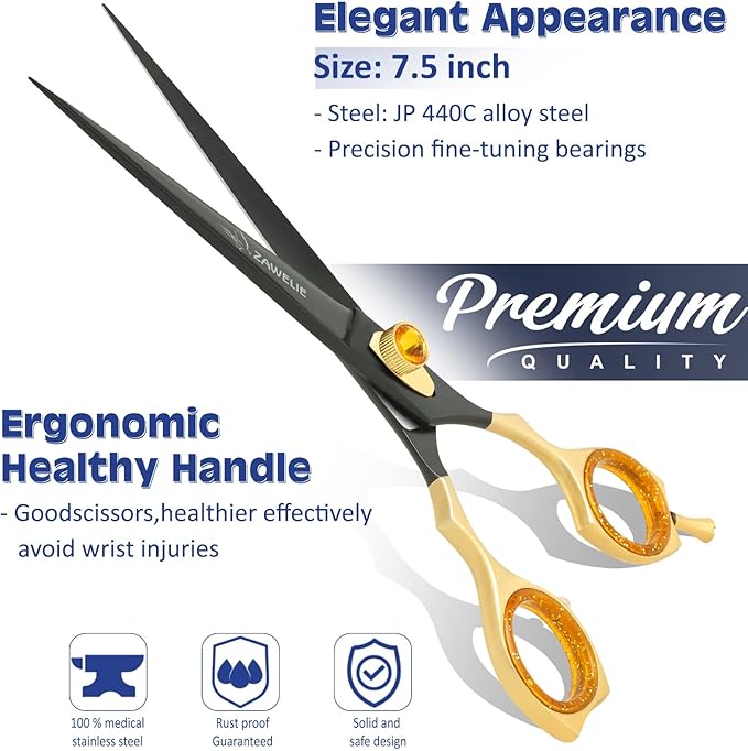 Dog Grooming Scissor- 7.5” Pet Shears, Japanese Stainless Steel Ergonomic Pet Grooming Scissor, Heavy Duty Sharp and Comfortable pet Scissors for Grooming, Dogs, Cats and Other Animals (Straight)