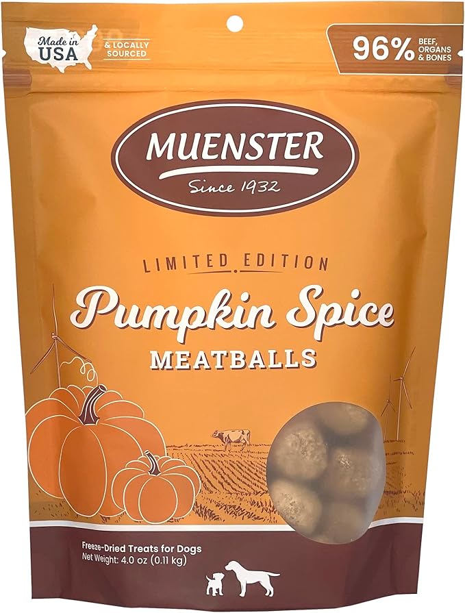Muenster Freeze-Dried Limited Edition Pumpkin Spice Meatballs for Dogs, 4 oz Package