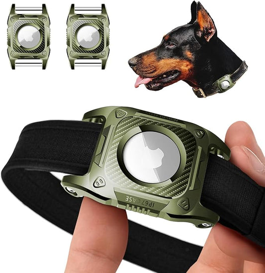 IP68 Waterproof Airtag Case for Dog Collar [2 Pack] Airtag Dog Collar Holder Hard TPU Full Protection Airtag Holder with Removable Handle Cat Dog GPS Tracker Anti Loss air tag Cover（Green）