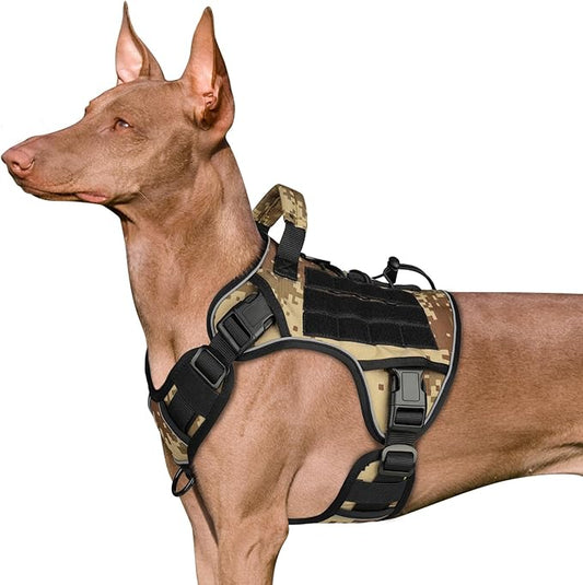 WINGOIN Tactical Dog Harness for Extra Large Dogs, Heavy Duty No Pull Dog Harness with Handle, Adjustable Reflective Military K9 German Shepherd Big Size Dog Vest for Training, Walking, Camo (XL)