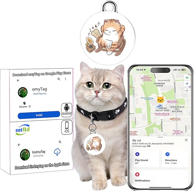 Cat Tracker-Airtag Cat Collar-Pet Tracker-GPS Tracker for Cats | Android and iOS Universal | No Monthly Fee | No Charging Required | Waterproof | Works with Any Collar