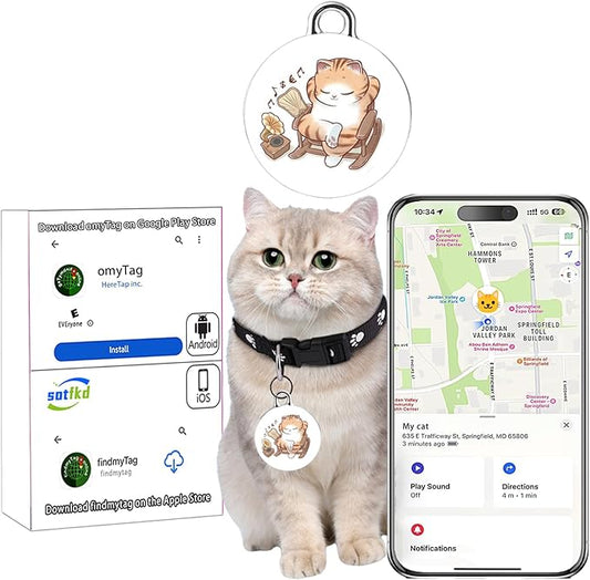 Cat Tracker-Airtag Cat Collar-Pet Tracker-GPS Tracker for Cats | Android and iOS Universal | No Monthly Fee | No Charging Required | Waterproof | Works with Any Collar