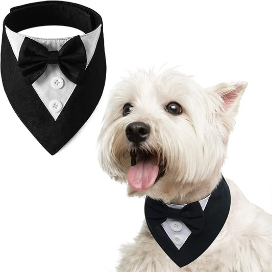 FUAMEY Tuxedo Dog Collar with Bow Tie for Weddings, Birthdays & Parties - Adjustable, Valentines Day Cosplay for Small, Medium & Large Pets - Black