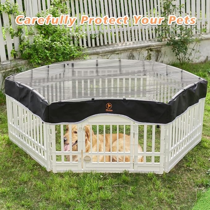 PJYuCien Dog Playpen Mesh Top Cover, Fits 36 Inch 6 Panels Regular Hexagonal Plastic Exercise Pet Pen, Telescopic Buckles Connections, Black (Note: Cover Only, Fence Not Included)