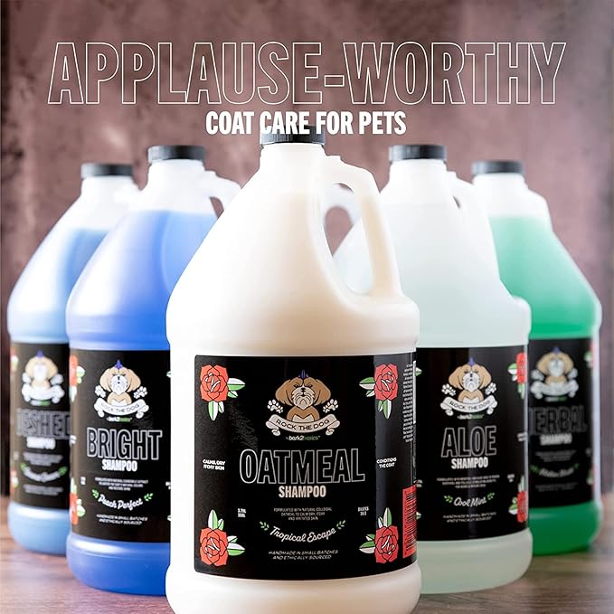 Bark2Basics Rock The Dog DeShedding Pet Shampoo, 1 Gallon - Reduces Shedding and Excessive Hair, Removes Undercoat, Vitamin Infused, 32:1 Concentrated, Professional Grade