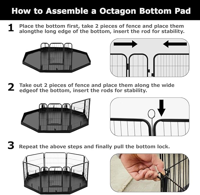 PJYuCien Dog Playpen Bottom Pad,Fits 32 Inch Width 8 Panels Regular Octagon Metal Exercise Pet Playpen,Black (Note:Playpen Not Included !!!)