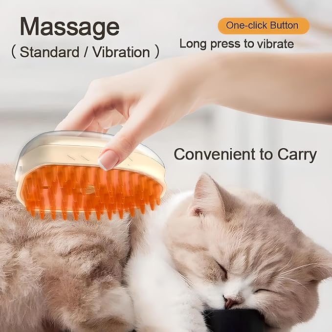4-in-1 Pet Steam Brush: Deshedding, Vibrating, LED Lights, Steaming, and Massaging Grooming Tool for Cats, Dogs, and Small Animals, Bisque
