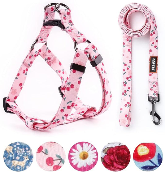 QQPETS Dog Harness Leash Set Adjustable Heavy Duty No Pull Halter Harnesses for Small Medium Large Breed Dogs Back Clip Anti-Twist Perfect for Walking (XS(12"-18" Chest Girth), Sakura Pink)