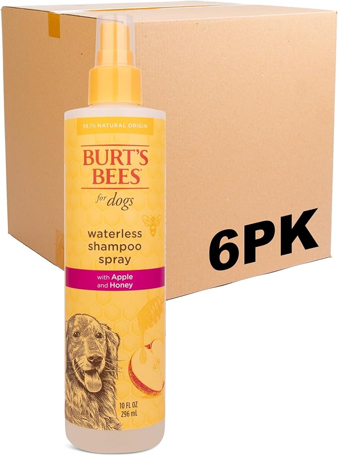 Burt's Bees for Pets Waterless Shampoo Spray for Dogs with Apple and Honey, 6pk, 99.1% Natural Origin Formulas, Waterless Dog Shampoo - Gentle Dry Shampoo for Dogs, Best Dog Shampoo, 6pk, 10 oz