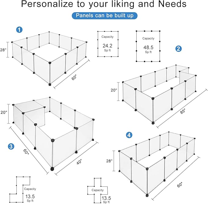 BRIAN & DANY Dog Playpen, Portable Plastic Pet Playpen, Clear Dog Play Pen Acrylic Rabbit Playpen Indoor, 12 Panels Puppy Fence and Guinea Pig for Small Animals- 28 X 20 Inch