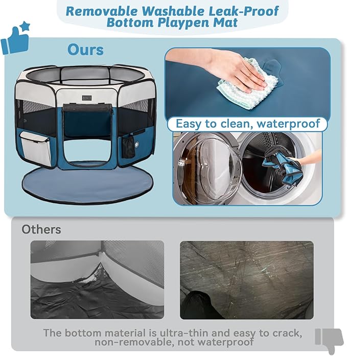 PETSFIT Dog Playpen Indoor/Outdoor,Portable Pet Playpen with Removable Zipper Top,Waterproof Bottom, Foldable Puppy Pen for Cats, Large Breeds (45.5”L x 45.5”W x 28.5”H)