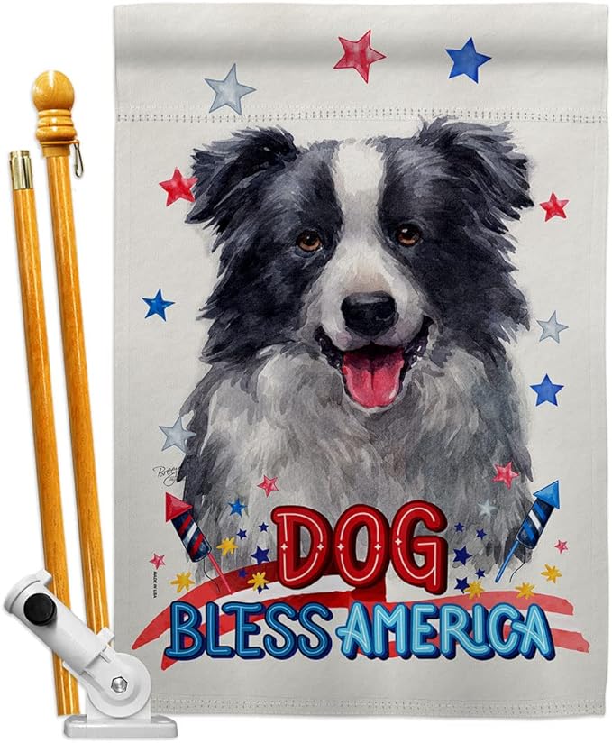 Breeze Decor Patriotic Border Collie House Flag Set Dog Puppy Spoiled Paw Canine Fur Pet Nature Farm Animal Creature Decoration Banner Small Garden Yard Gift Double-Sided, Made in USA