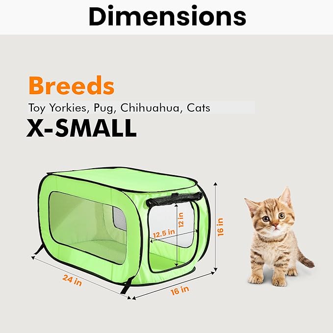 Beatrice Home Fashions Portable, Collapsible, Pop Up Kennel Travel Cat and Dog Crate, 24" L x 16.6" W x 16" H, Green