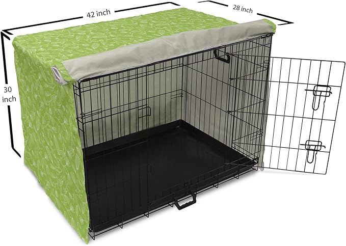 Ambesonne Floral Dog Crate Cover, Vintage Inspired Simplistic Outline Flowers Nature Botany Art Repetition, Easy to Use Pet Kennel Cover for Medium Large Dogs, 42 Inch, Lime Green and White