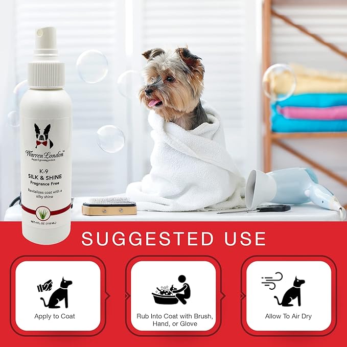 Warren London K9 Silk & Shine – Easy to Use Leave in Conditioner for Your Dog’s Soft Bright Coat – No Fragrance, Spray Bottle, Made in The USA – 4oz