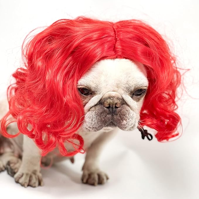 Funny Dog Cat Cosplay Wig for Halloween, Christmas, Parties, Festivals - Pet Wigs for Small, Medium and Large Dogs (Wine Red)