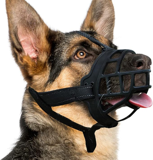 BARKLESS Dog Muzzle, Silicone Basket Muzzle for Small Medium Large Dogs, Soft Cage Muzzle Prevent Biting Chewing, Allow Drinking Panting, Suitable for German Shepherd