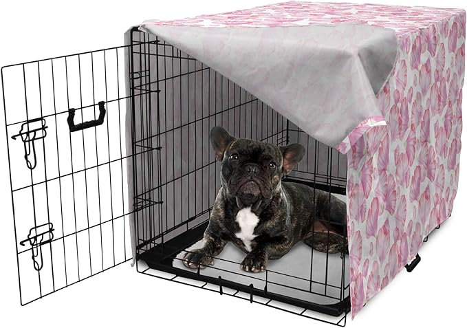 Ambesonne Watercolor Flowers Dog Crate Cover, Pastel Petals Romantic Rose Leaf Botanical Beauty Essence, Easy to Use Pet Kennel Cover for Cats & Medium Dogs, 30 Inch, White Pink