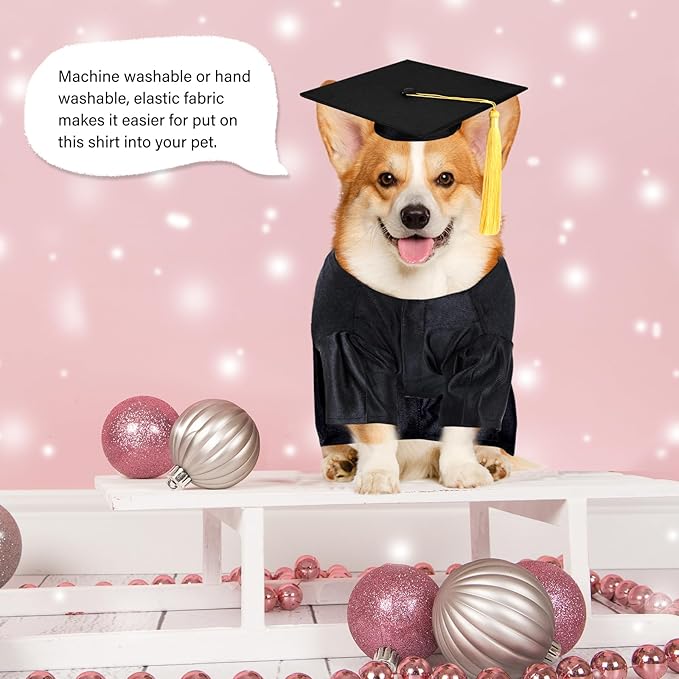 Dog Graduation Cap and Gown, Dogs Cats Graduation Holiday Halloween Costume Accessory(Black,Medium)