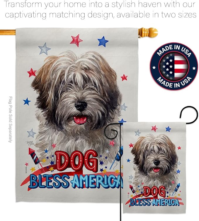 Breeze Decor Patriotic Tibetan Terrier Garden House Flag-Kit Dog Puppy Spoiled Paw Canine Fur Pet Nature Farm Animal Creature Decoration Banner Small Yard Gift Double-Sided, Made in USA