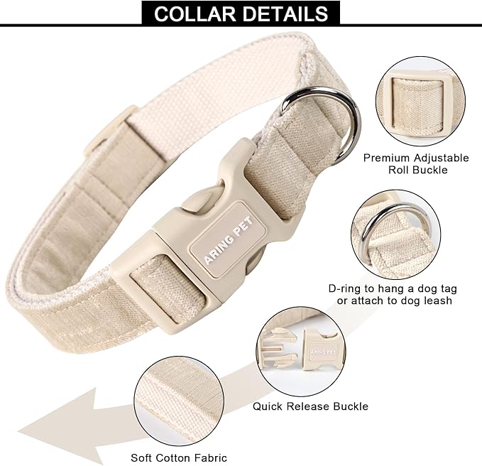 ARING PET Cotton Dog Collar-Soft Dog Collar for Small Dogs, Lightweight Comfortable Pet Collars with Quick Release Buckle for Small Medium Large Dog
