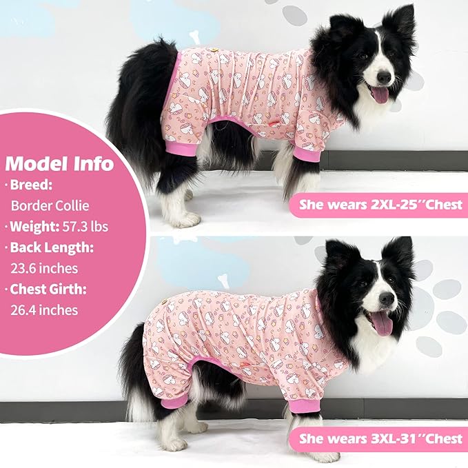 KYEESE Dog Pajamas Velvet Dog Pajamas Large Sized Dogs Soft Dogs Clothes Pjs with Pink Unicorn Pattern Stretchy Pet Jammies Coat Comfy Pet Onesie Costume, 3X-Large