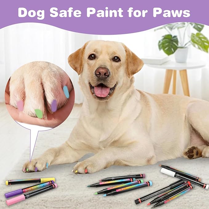 Dog Nail Polish Pens, 12 Colors Nail Polish Set Pet Pens Quick Dry, Dog Claw Care Nail Polish, Waterproof Acrylic Paint Pens for DIY Pet Nails, Odorless, Easy to Apply