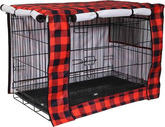 Pethiy Dog Crate Cover Durable Polyester Pet Kennel Cover Universal Fit for Wire Dog Crate - Fits Most 48 inch Dog Crates - Cover only-Red Plaid-48