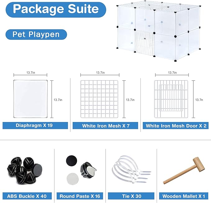 BRIAN & DANY Pet Playpen Indoor, Small Animal for Kitten Playpen, Guinea Pig Hedgehog Cages, Play Pen for Hamster Rabbit Bunny Clear Enclosure Fence, 13.8 X 13.8 inches, 28 Panels
