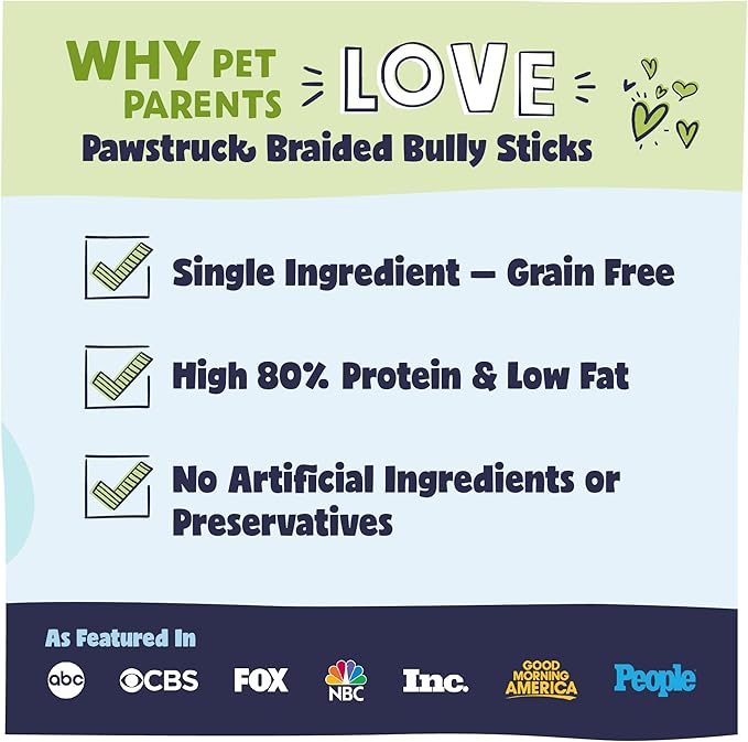 Pawstruck Natural 12” Braided Bully Sticks for Dogs - Tough Long Lasting, Rawhide Free, Low Odor, Healthy Single Ingredient Chew Treat for Aggressive Chewers - 10 Count - Packaging May Vary