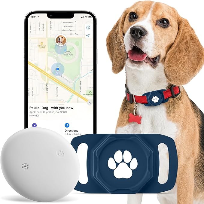 Smart Pet Tracker for Collar - Dog Tracker Pet Location Tracker with Holder, No Monthly Fee, Compatible with Apple Airtag Find My (iOS Only), Anti-Lost Tracking Device for Pets, Luggage, Bag Straps