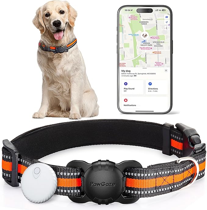 Dog Tracker Collar, No Monthly Fee Cat Tracker Collar(Only iOS), Compatible with Apple FindMy App, Reflective FinderTag Smart Collars, Anti-Lost, Key Finder for Pets/Items（NOT GPS）