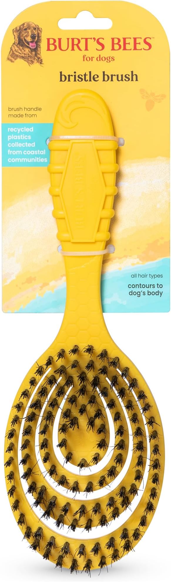 Burt's Bees for Pets Bristle Brush with Natural Boars Hair & Nylon with Handle Made from Recycled Plastics Collected from Coastal Communities | De-Shedding Dog Brush | Eco Friendly Dog Grooming Brush
