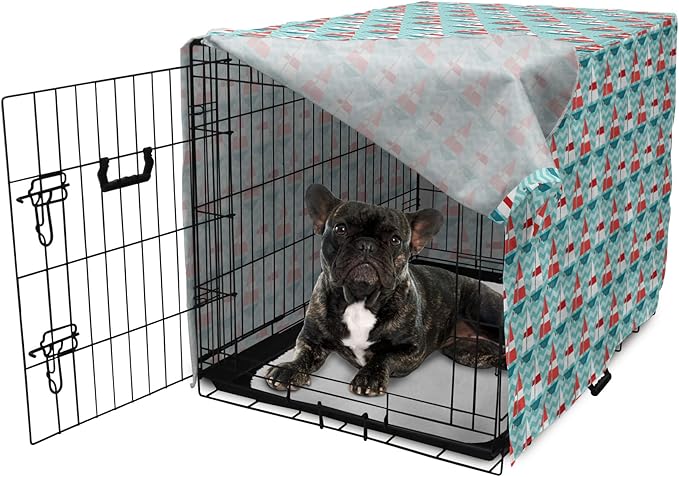 Lunarable Sail Boat Dog Crate Cover, Chevron Zigzag Lines Wavy Ocean Ships Abstract Geometric Summer Season, Easy to Use Pet Kennel Cover for Cats & Medium Dogs, 24 Inch, Teal Dark Coral White
