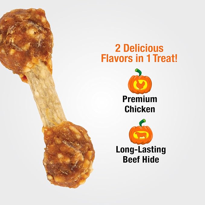 Good 'n' Fun FrankenBones with Chicken, 2 Ounce, Chews with Rawhide for Small Dogs