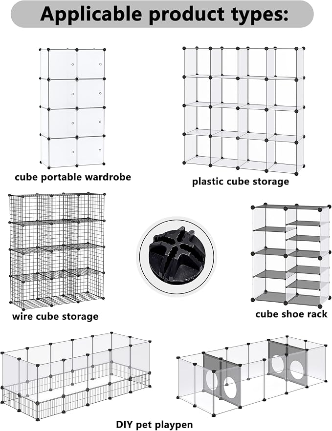 Plastic Connectors for DIY Small Animal Playpen and Cube Storage Unit, Cube Portable Wardrobe, Cube Shoe Rack, 20 Pieces, ABS Connector with 8 Slots,