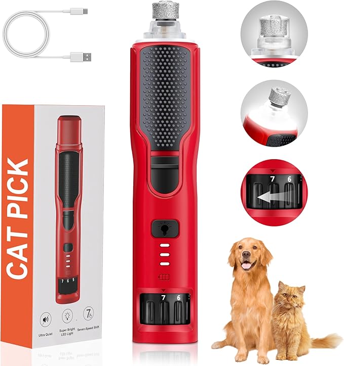 7-Speed Dog Nail Grinder & Dog Nail Trimmers for Large Medium Small Dogs Cats Pets Claw Trimmer Quick Sensor and Safety Guard Type-C Rechargeable with 360° LED Lights Pet Nail Trimmer
