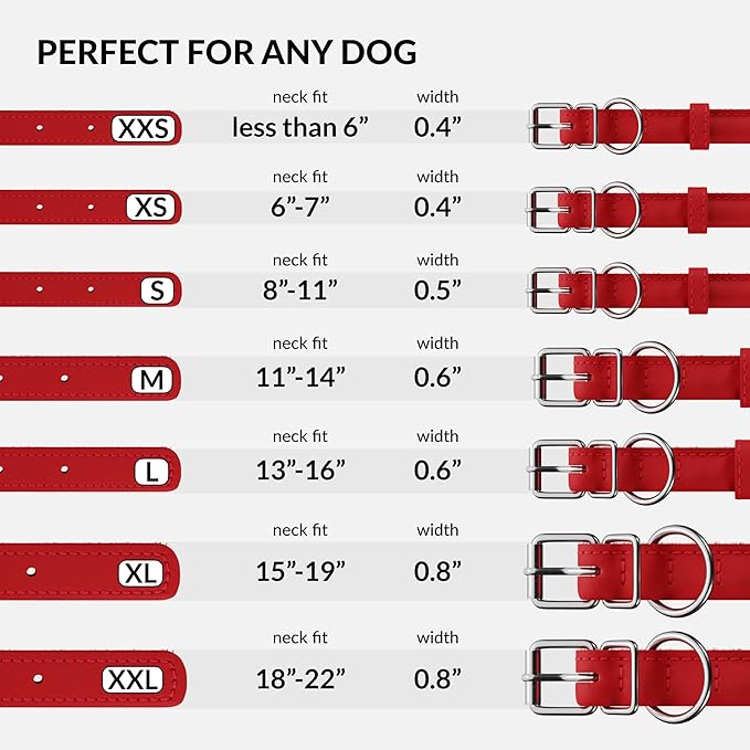 CollarDirect Rolled Leather Dog Collar, Soft Padded Round Puppy Collar, Handmade Genuine Leather Collar Dog Small Large Cat Collars 13 Colors (8-11 Inch, Red Smooth)