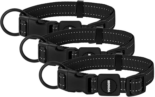 Best Pet Supplies Reflective Dog Collar with Adjustable Length, Heavy-Duty Buckle, and Strong Leash D-Ring, Training, Walking, Jogging Accessory for Small, Medium, and Large Breeds - Black, M