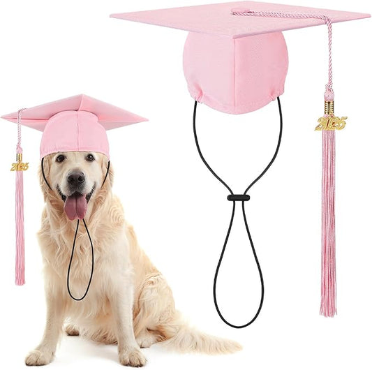 Pet Graduation Cap Small Dog Graduation Hats with 2025 Tassel Pet Graduation Costume for Dogs Cats Photo Prop Holiday Costume Accessory (Pink)