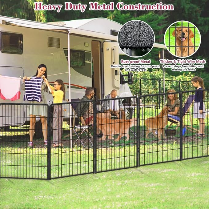 Dog Playpen 40 inch Dog Fence for Outdoor Indoor Use Heavy Duty Metal Dog Pen for Large Dogs, Rustproof Pet Playpen Portable Pet Fence Outdoor for Yard, RV Camping, Customizable, 28 Panels