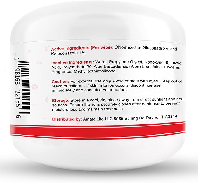 Amate Medicated Dog Wipes for Ear Skin & Coat - Pet Wipes for Dogs & Cats - 2.5” Small Wipes - Relieve Skin Issues, Hot Spots & Irritation - Pack of 50