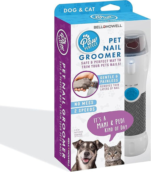 Bell+Howell Pawperfect Cordless Dog and Cat Nail Trimmer Rotating File with Safety Guard, 5000-7000 RPM's, Gentle and Painless Dog Nail Grinder w/ 3 Modes with 3 Replacement Rollers